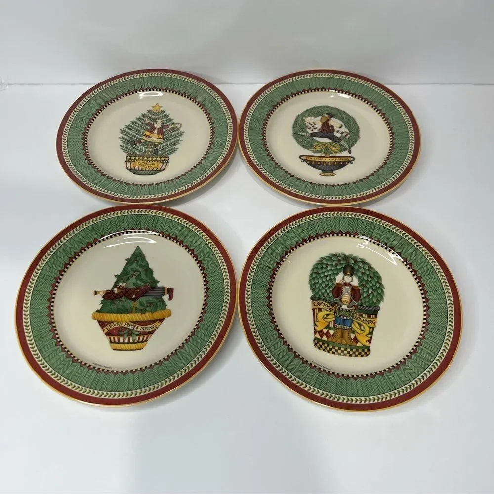 SAKURA Debbie Mumm12 Days of Christmas- 4 Pcs. Stoneware Dessert/ Salad Plates